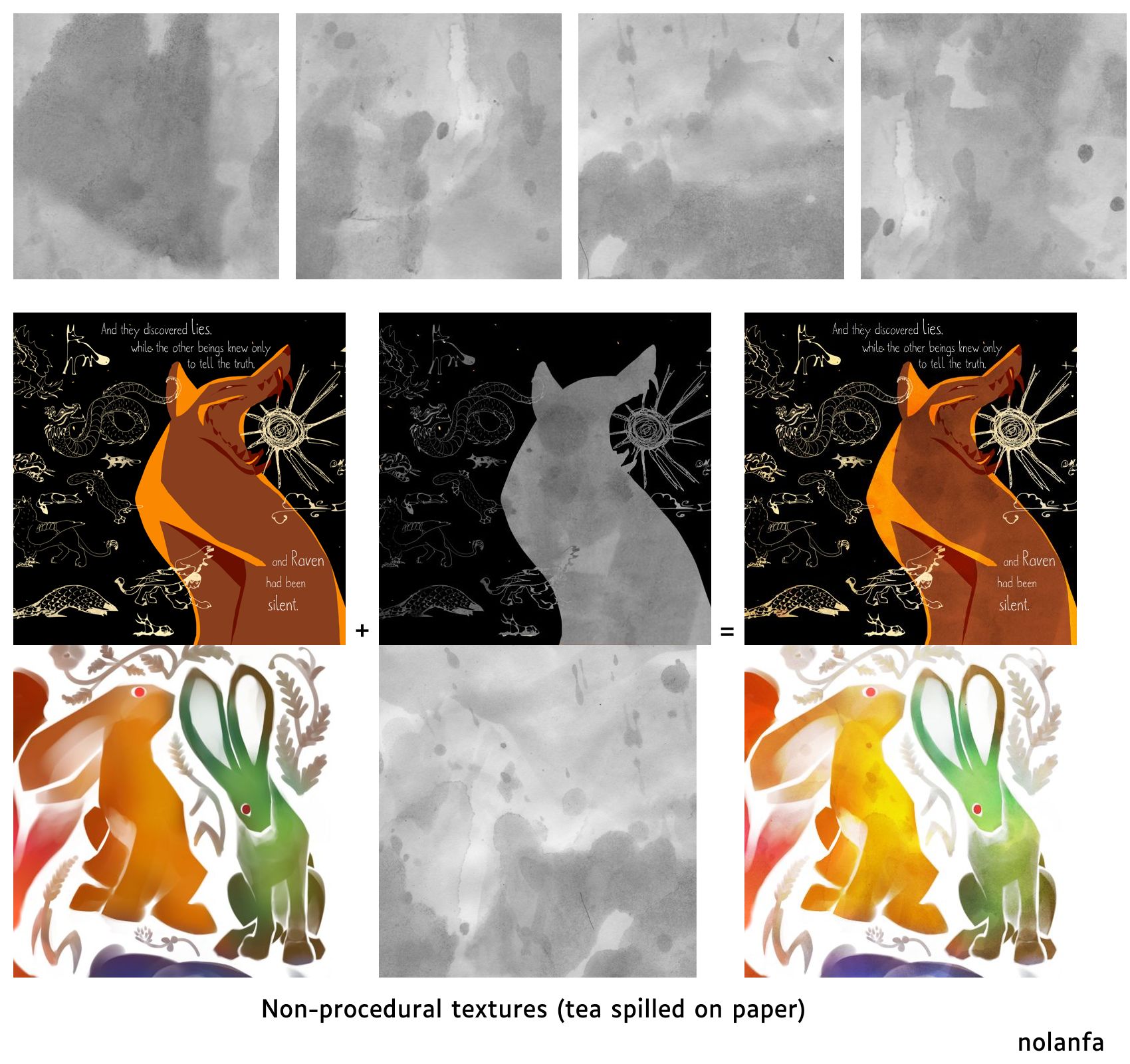 pictures with and without overlay scanned texture