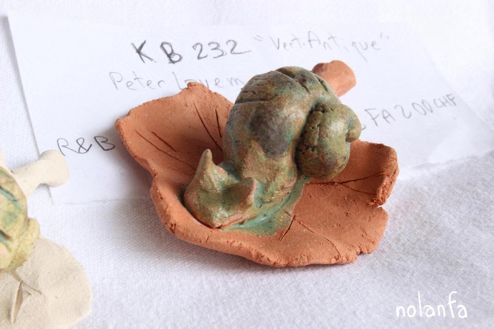 old green snail on red clay