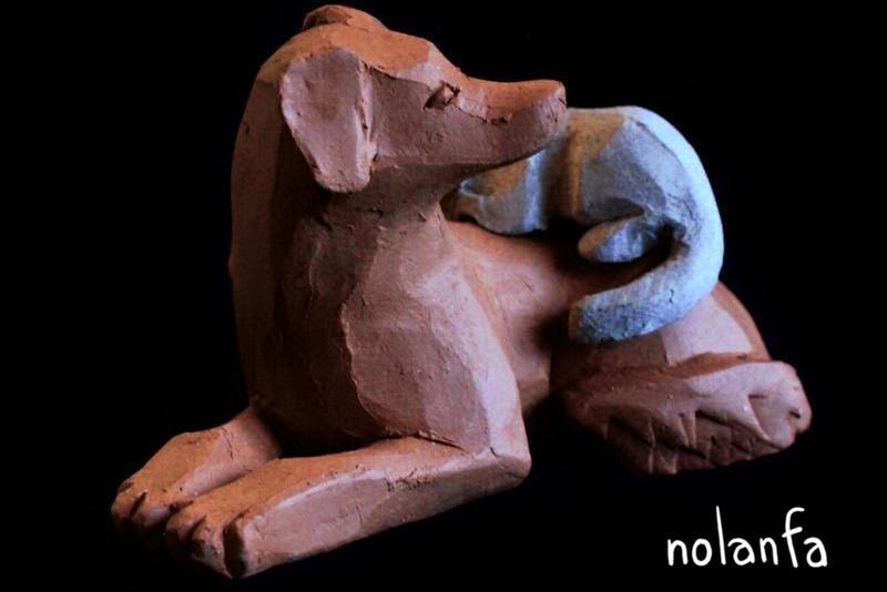 white cat and red dog
